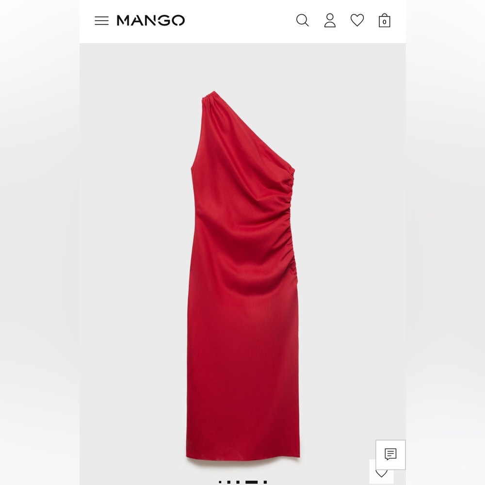 MANGO Elegant Red One-Shoulder Linen Dress - Picture 5 of 9